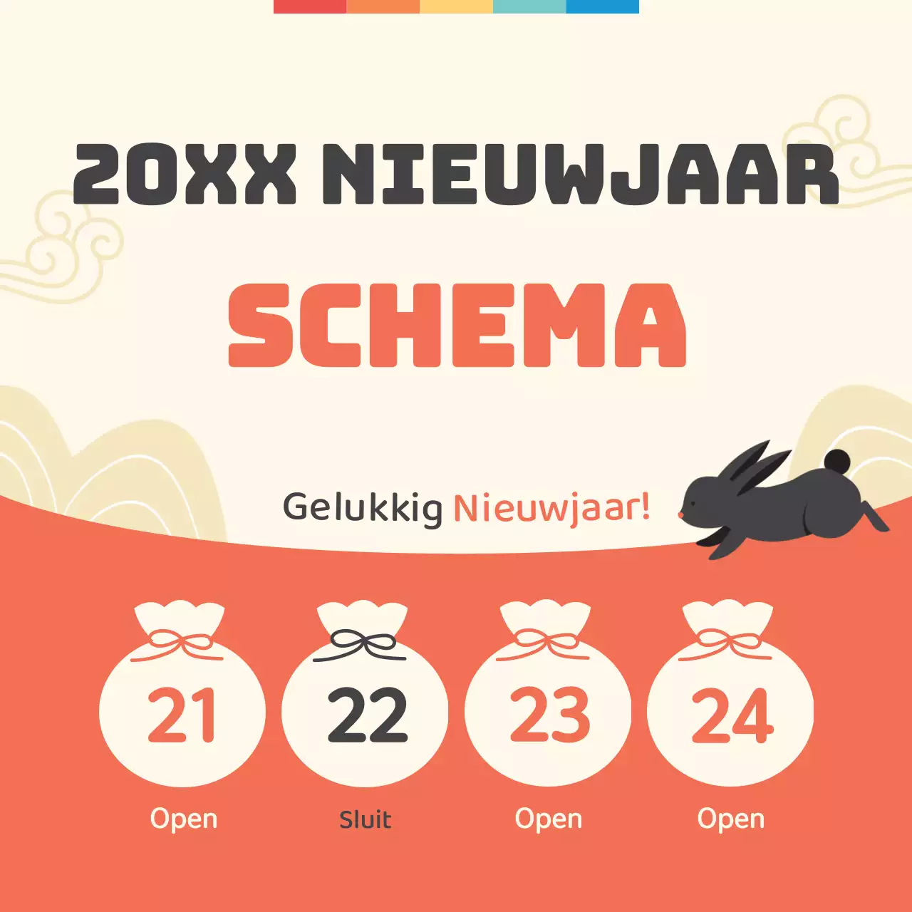 Schattige aankondiging van de uitverkoop op nieuwjaarsdag met een zwart konijntje