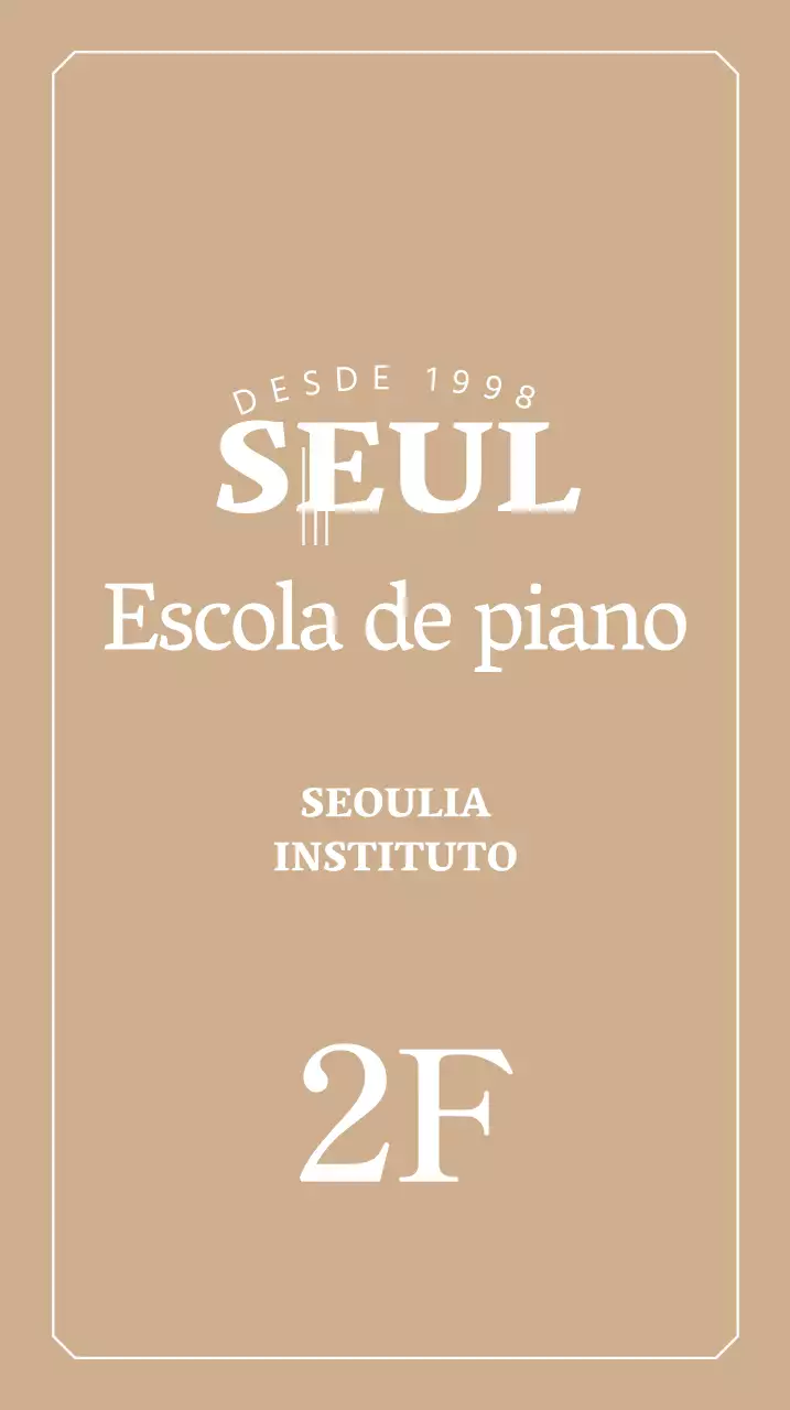 Sinalética com um logótipo elegante de uma escola de piano sobre um fundo dourado