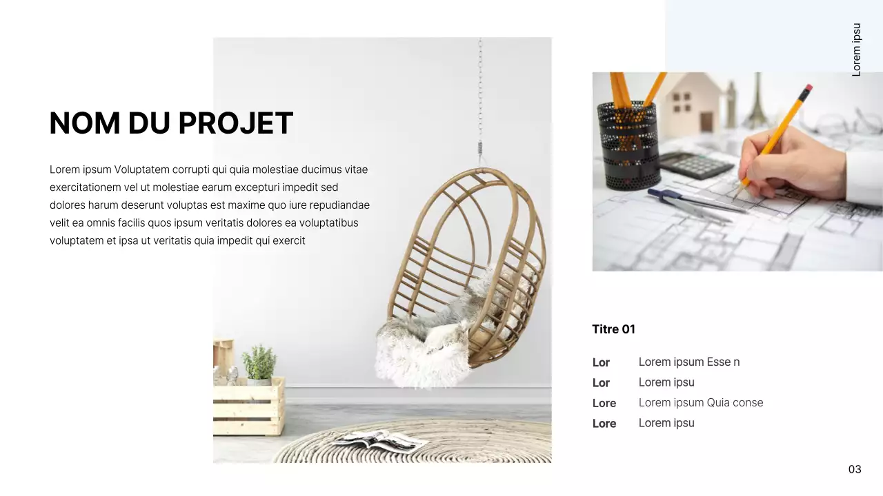 Portfolio simple d'architecte d'intérieur en blanc et bleu clair