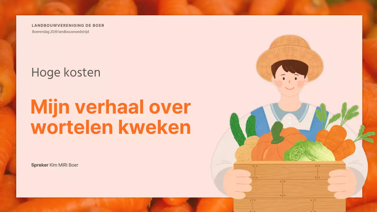 Boerendag aankondiging met een oranje boerenillustratie
