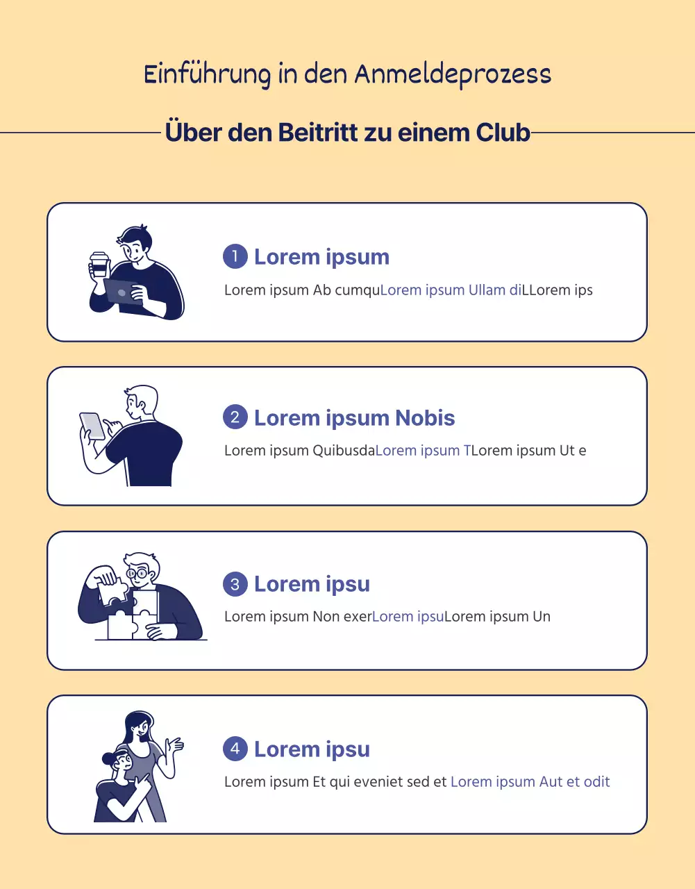 Illustration eines violetten und gelben Co-Working-Clubs