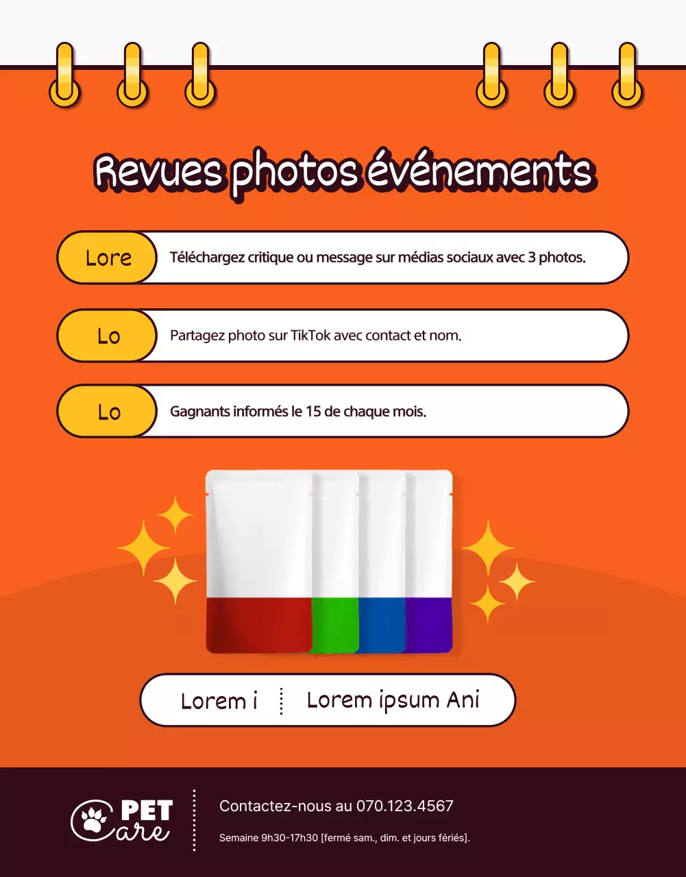 Illustration de style pop art d'un concept mignon en orange et jaune Animalerie avec vente d'animaux de compagnie