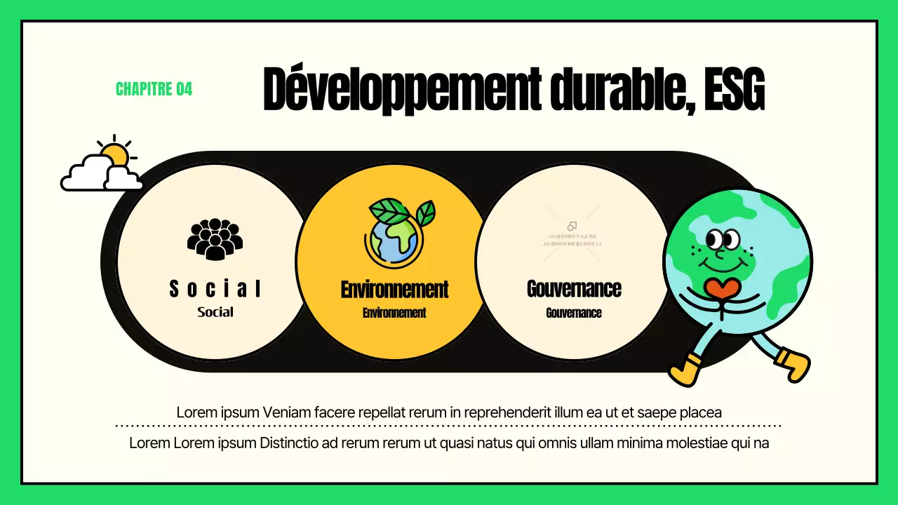 Illustrations mignonnes aux accents verts et jaunes Action en faveur de la GSE et du changement climatique