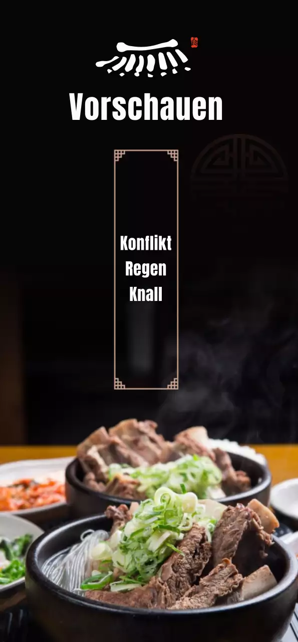 Ein Banner mit einem schwarzen Hintergrundbild von koreanischem Galbitang-Essen und dem Kiwa House-Logo