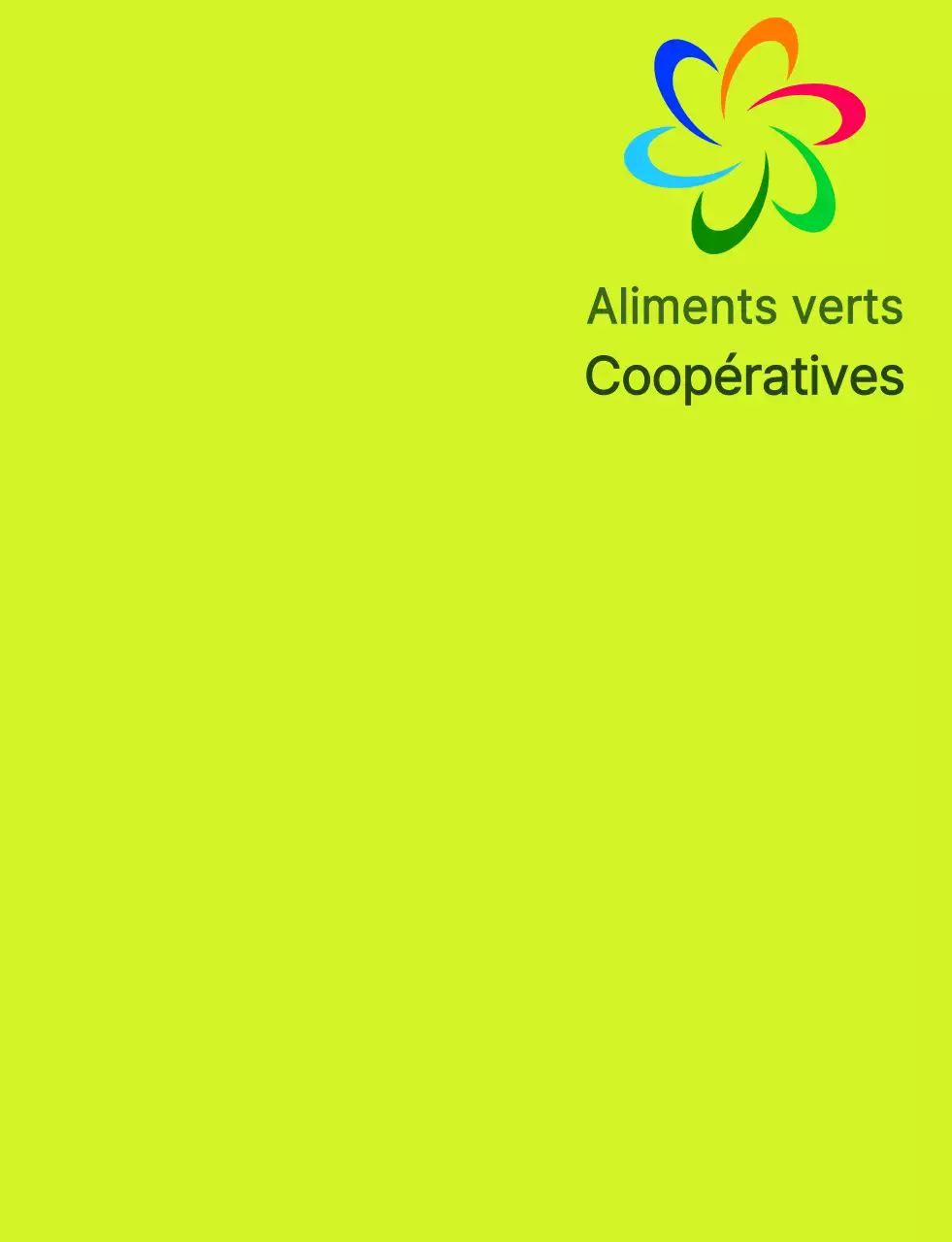 Logo moderne avec symbole et logo texte combinés à un schéma de couleurs chartreuse et coloré pour les employés d'un magasin d'alimentation local.