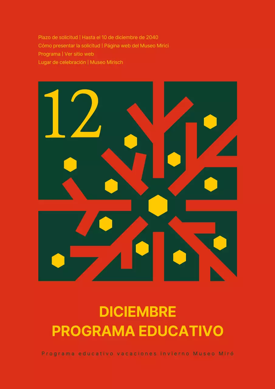 Programa de vacaciones de invierno con un concepto de copo de nieve en forma de árbol de Navidad verde y rojo