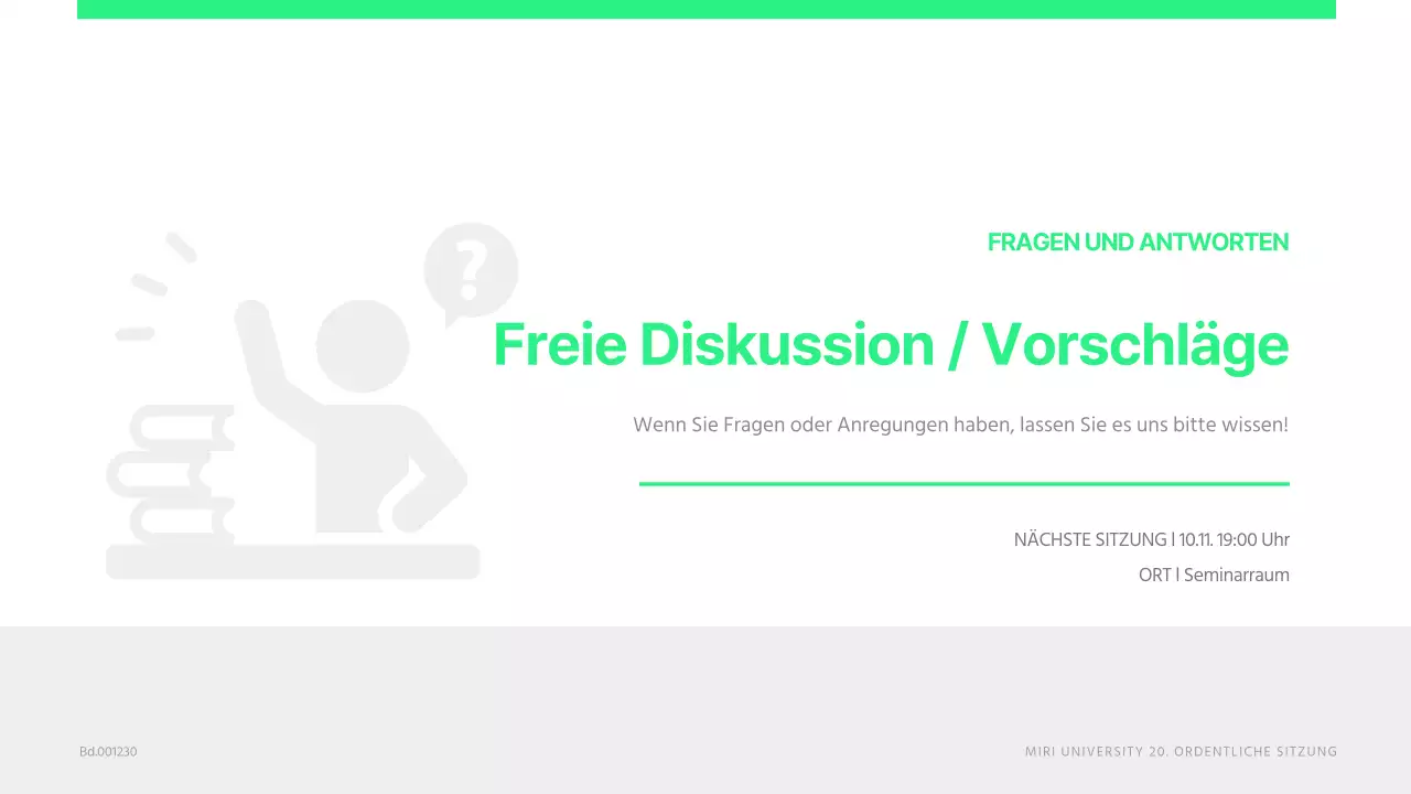 Eine einfache, lindgrüne Studentenratssitzung