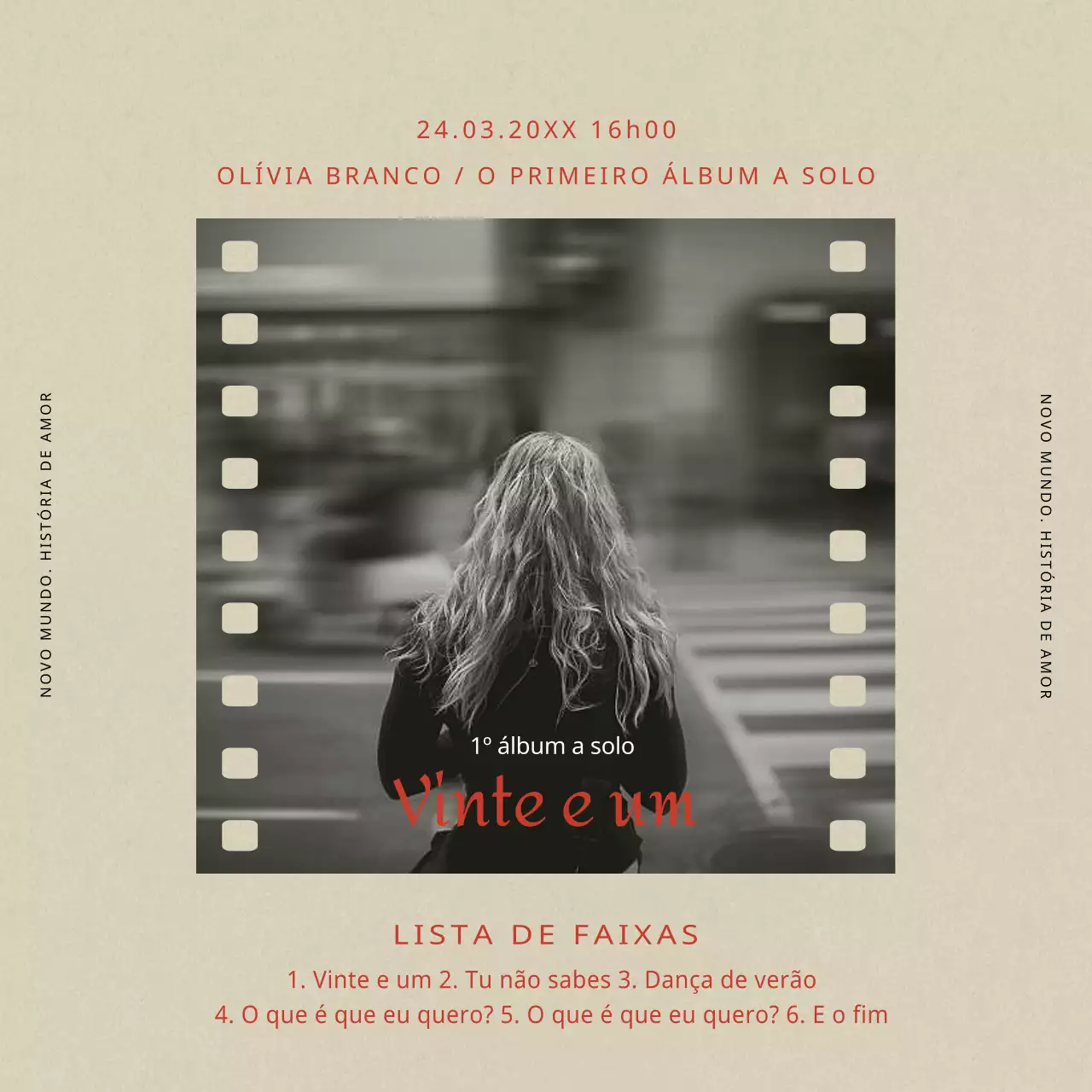 Promoção do álbum único Idol em tons de bege e vermelho