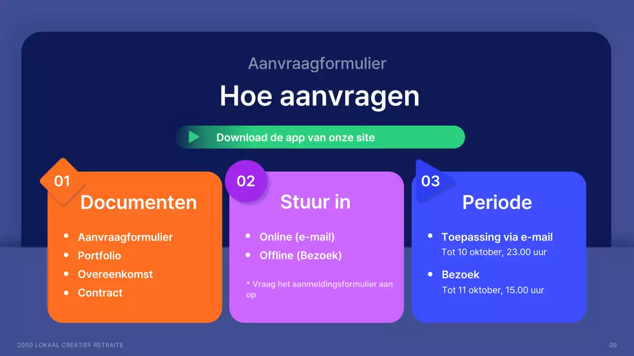 Lokale creatieven werven met vormen in marineblauw en accentkleuren