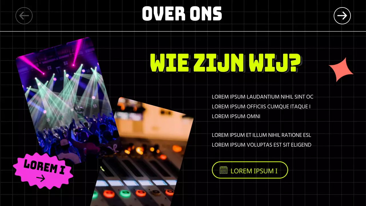 Kitscherig geïllustreerde stickers en vette lettertypes in zwart en neonkleuren geven een ritmisch gevoel aan de gigs en verhuurgidsen.