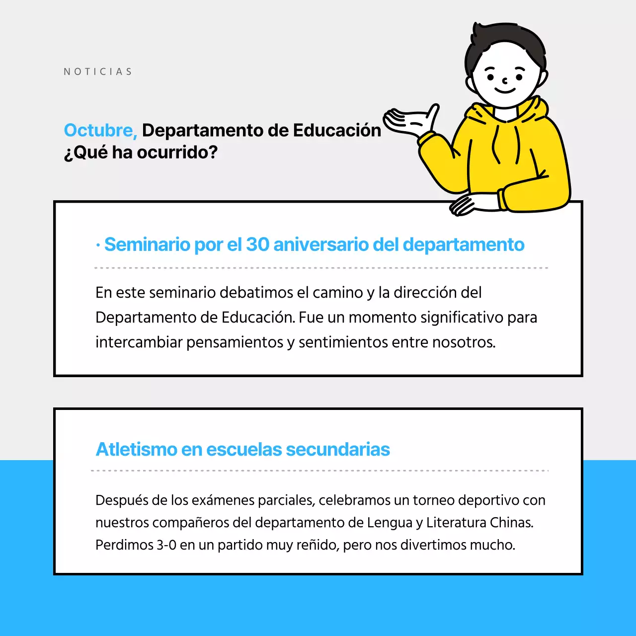 Noticias periódicas Contenidos Departamento de Educación, Universidad Mirae Octubre Noticias mensuales Asociación de Estudiantes Departamento de Relaciones Públicas Noticias SNS Universidad