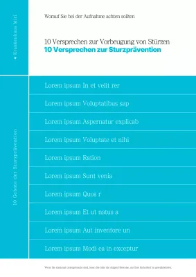 10 Tipps zur Sturzprävention im Krankenhaus mit einfachen Linien auf hellblauem Hintergrund