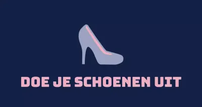 Balletschoenen op een marineblauwe achtergrond met een bordje met het verzoek je schoenen uit te doen.