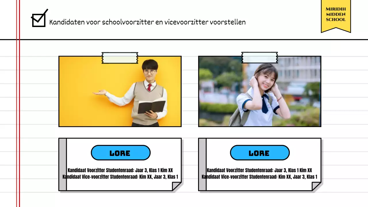De uitslag van de studentenraadsverkiezing bekendmaken met een schattig geel schriftenboekconcept