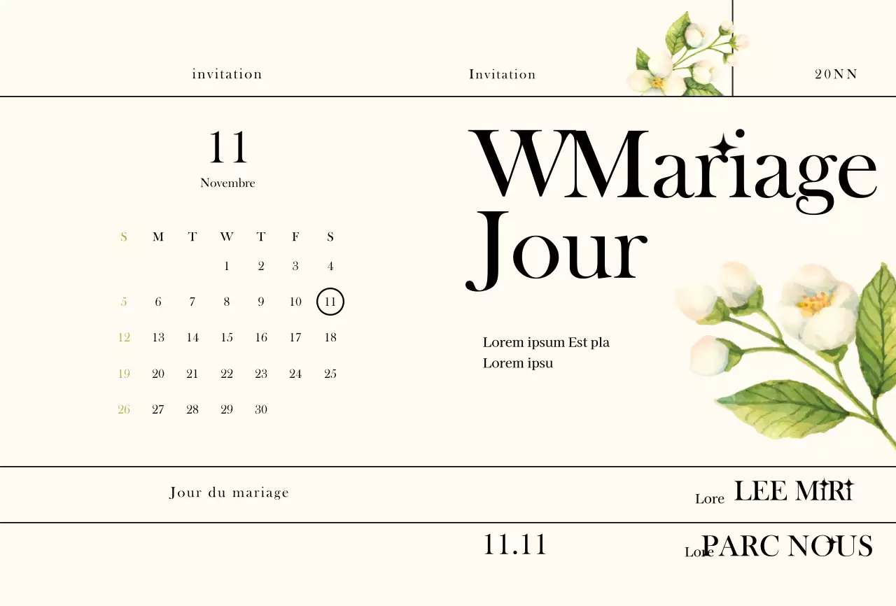 Invitation de mariage avec illustration florale aquarelle avec lignes