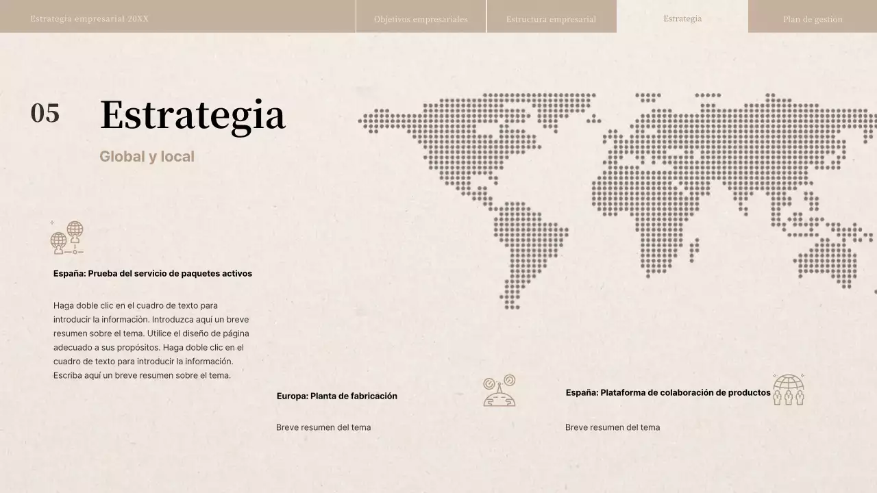 Informe de estrategia empresarial con textura de papel beige