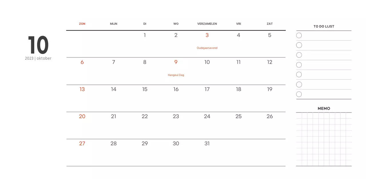 Eenvoudige, moderne stijl cafékalender