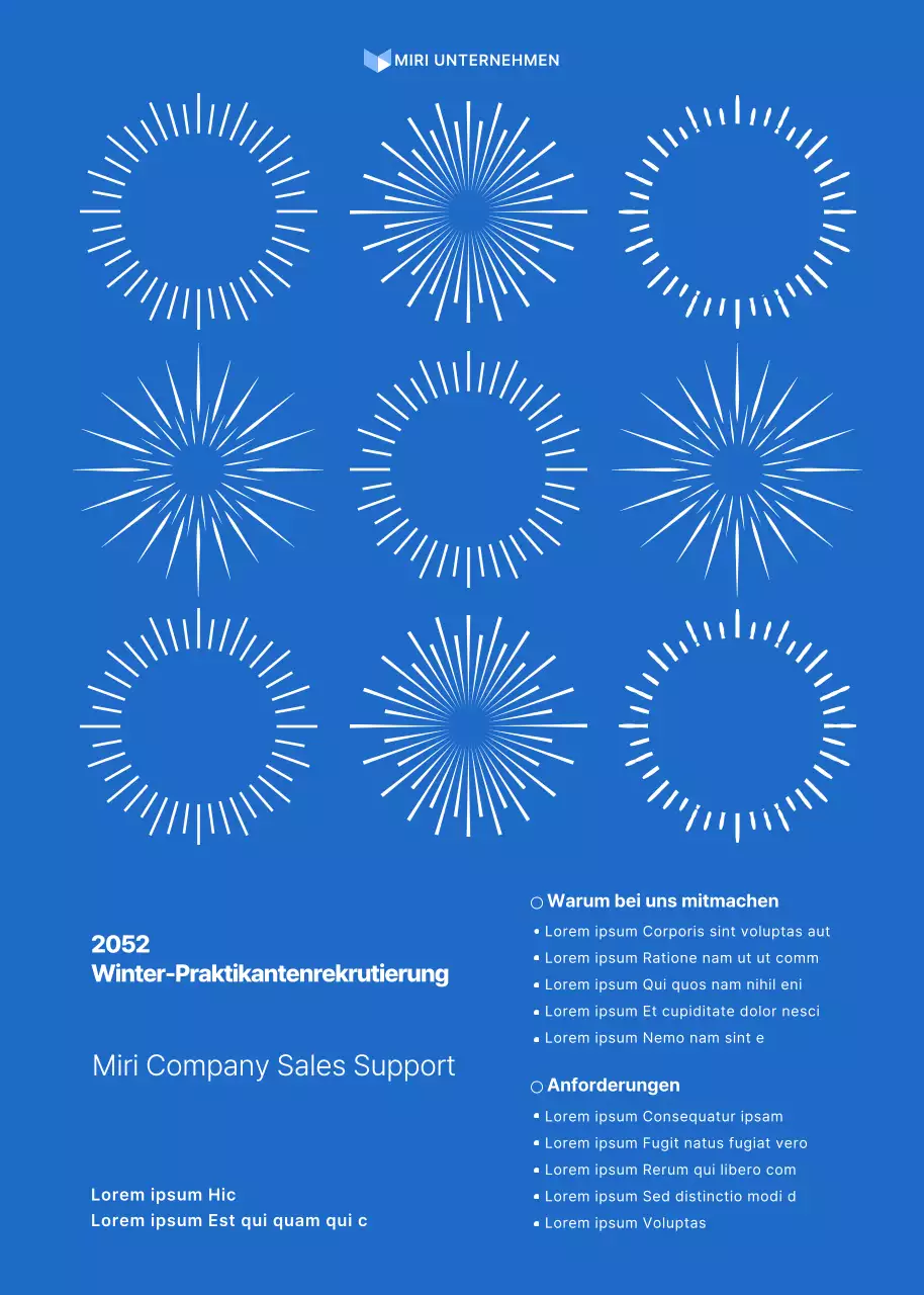 Blaue und weiße geometrische Formen Ankündigung eines Winterpraktikums