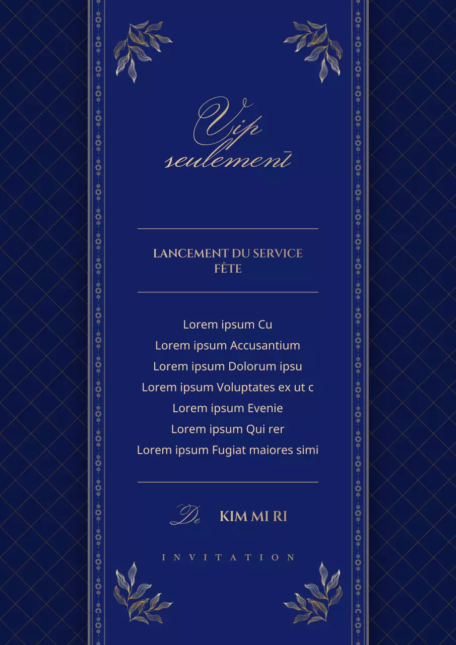 Invitation à l'événement de lancement VIP en bleu marine et or