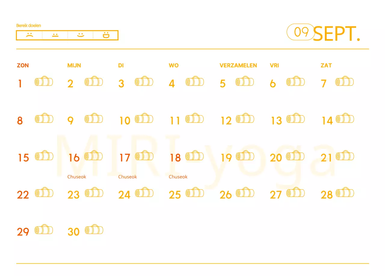 Oranje kalenders om weg te geven als je je yogastudio promoot