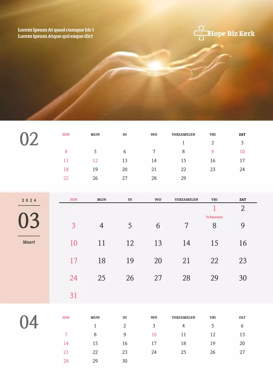 Eenvoudig concept kerkelijke muurkalender in zwart-wit met emotionele religieuze foto's