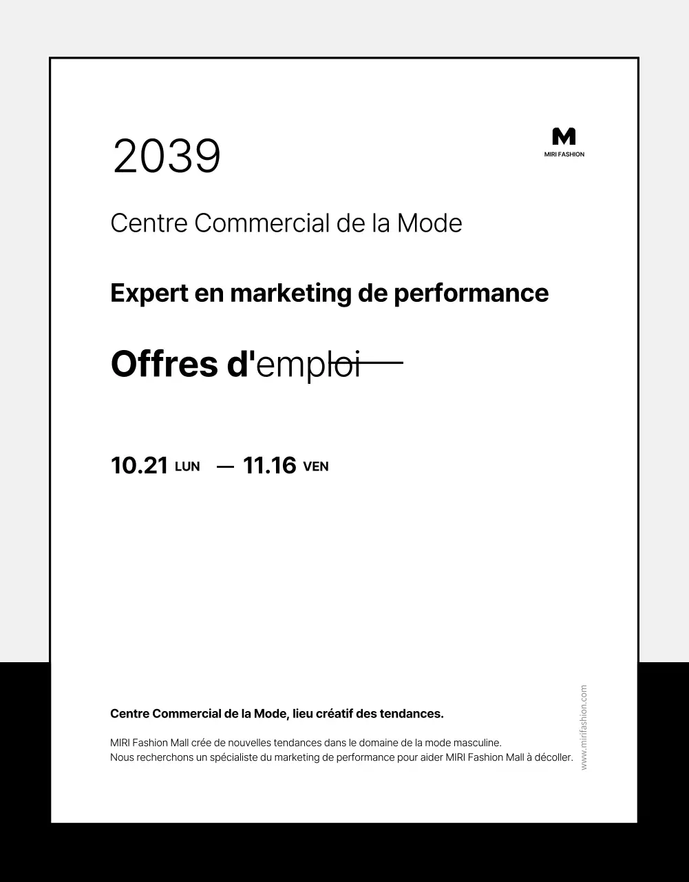  Offres d'emploi de base en noir et blanc pour les spécialistes du marketing