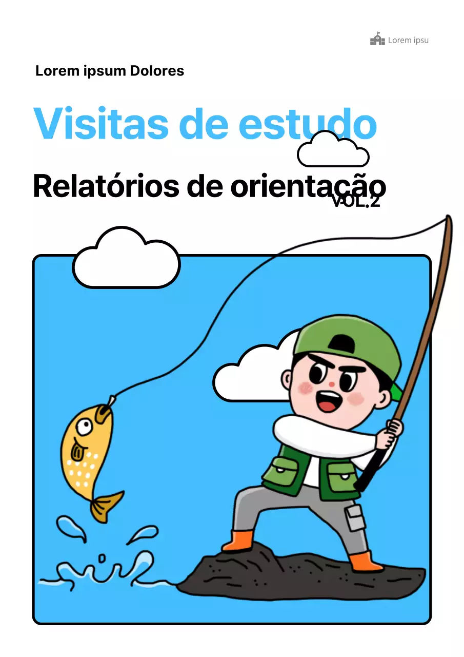 Relatório ilustrado em preto e azul