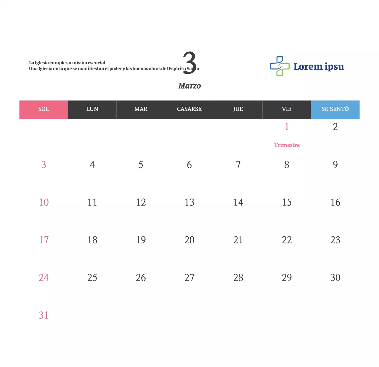 Calendario de escritorio de la iglesia con versículos bíblicos sencillos