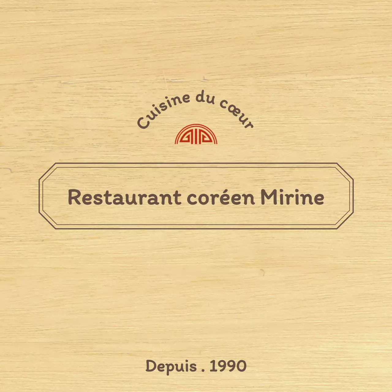 Conception d'un restaurant coréen avec une bordure conceptuelle nette en marron et rouge