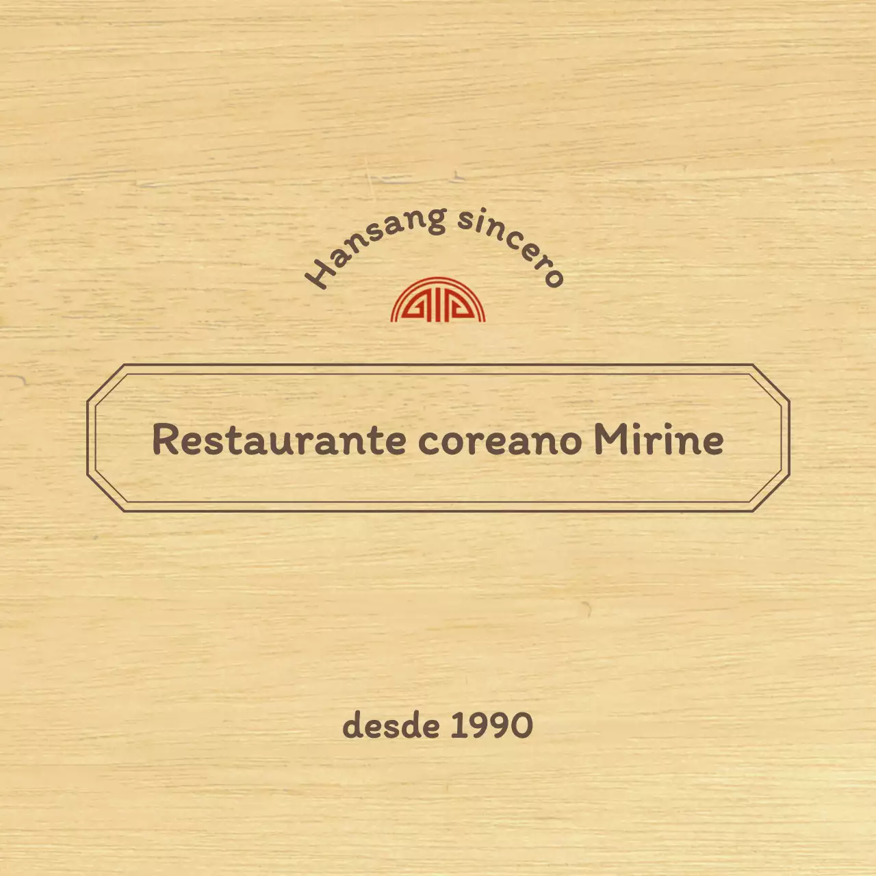 Design de restaurante coreano com um contorno concetual limpo em castanho e vermelho