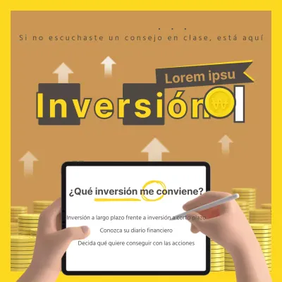 Combinación de ilustraciones en 3D y tipografía en color amarillo ocre Tema conceptual del estudio de inversión