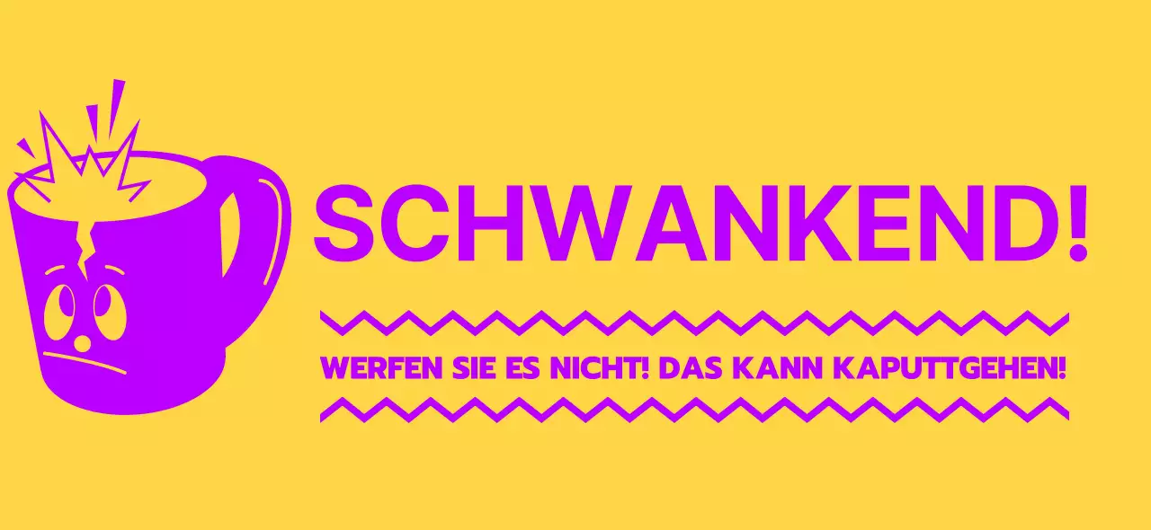 Warnhinweis für den Transport mit gelben und violetten Zeichen für den brechenden Becher