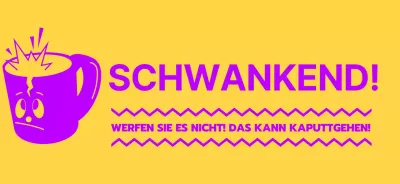Warnhinweis für den Transport mit gelben und violetten Zeichen für den brechenden Becher