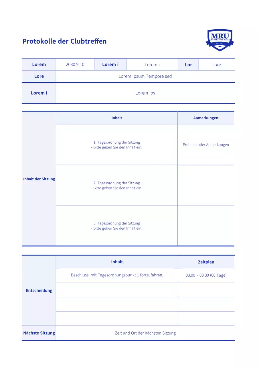 Grundlegende Materialien für Clubtreffen in Blau und Weiß