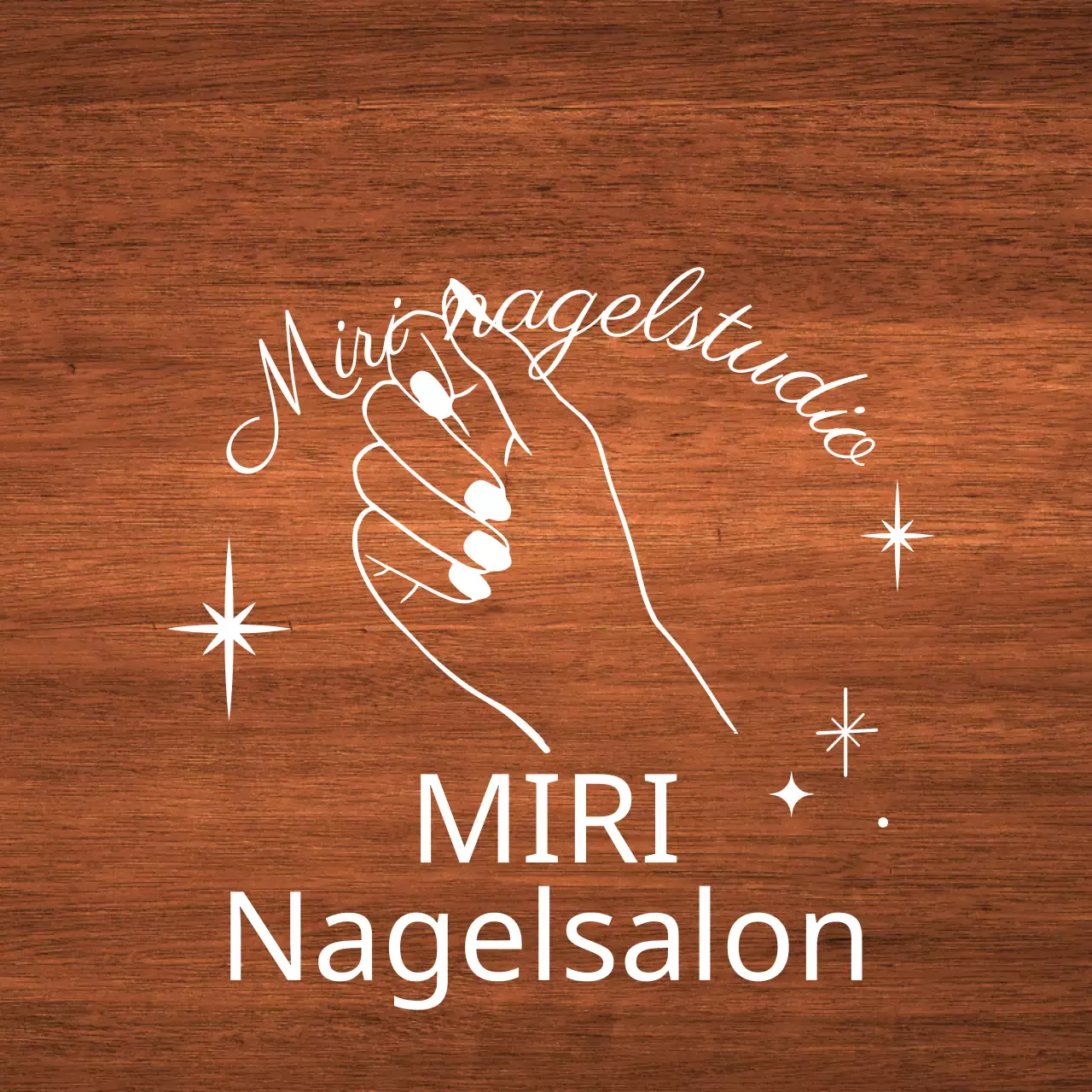 Een klassiek bord voor een nagelsalon met witte tekst en een lijnillustratie met een ster.