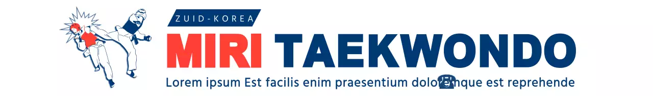 Rode en marineblauwe taekwondo illustratie en tekst combinatie stijl voor promotionele en informatieve doeleinden