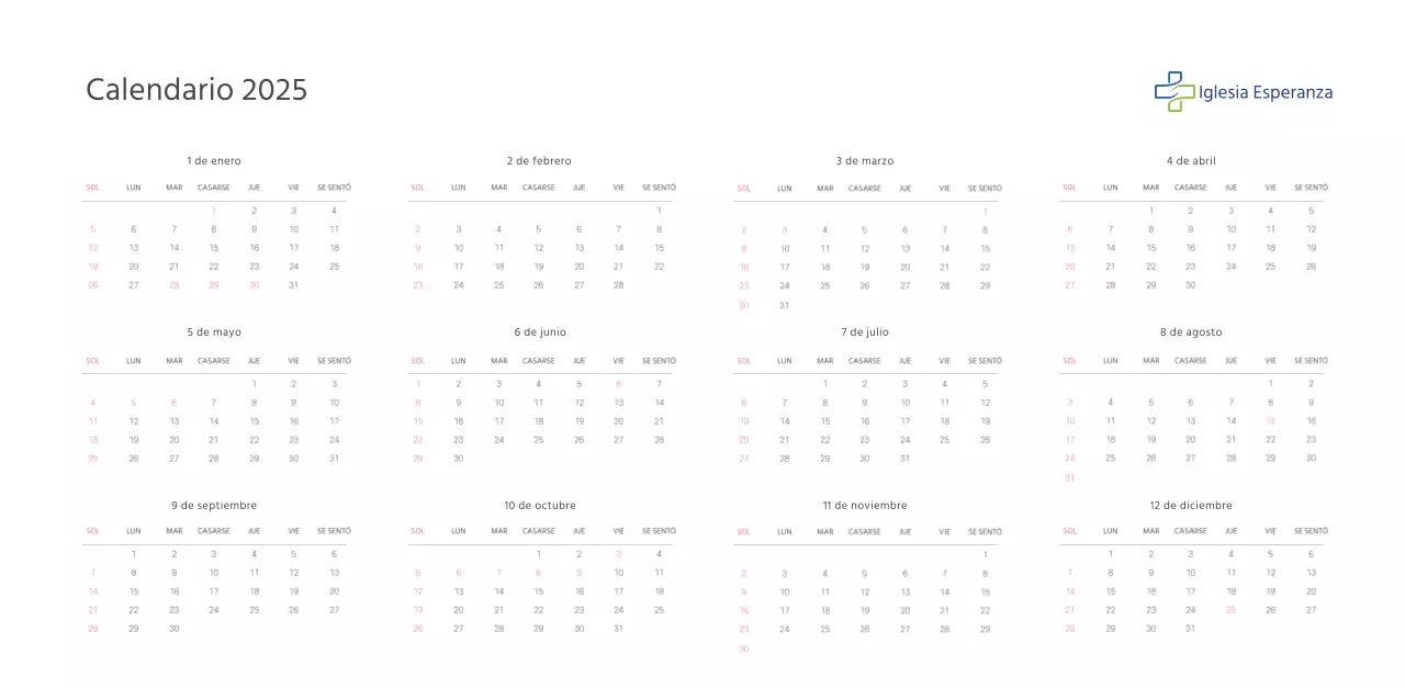 Calendario eclesiástico con cálidas ilustraciones