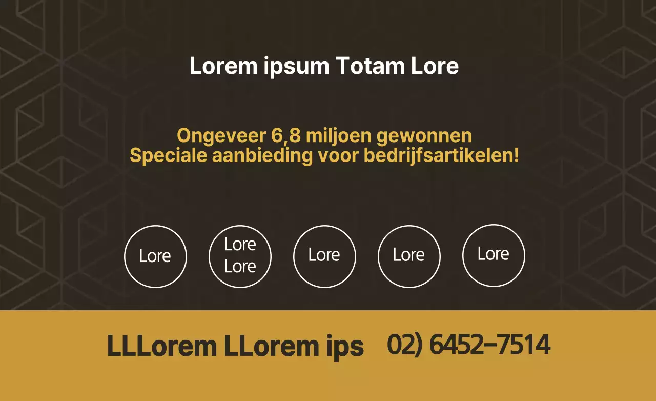 Eenvoudige tekstopmaak in oker en wit met informatie over de verkoop