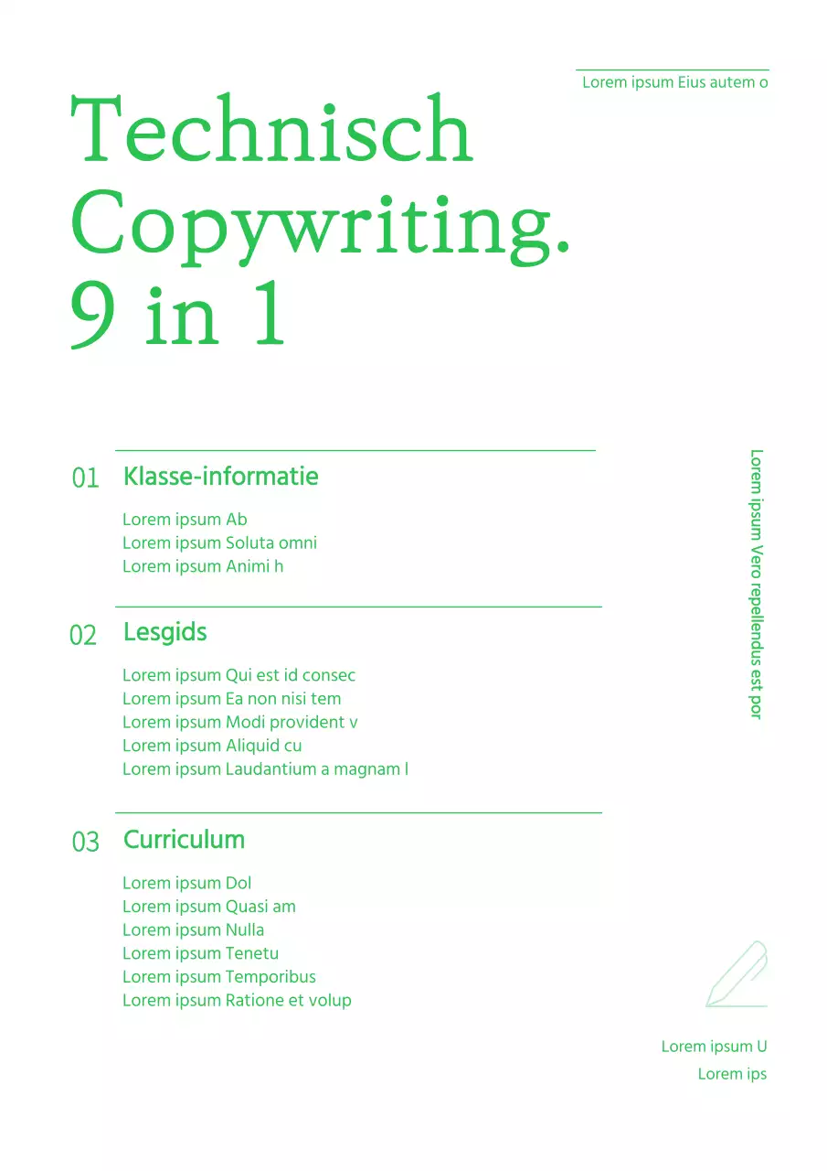 Een eenvoudig syllabusdocument in moderne stijl in groen en wit