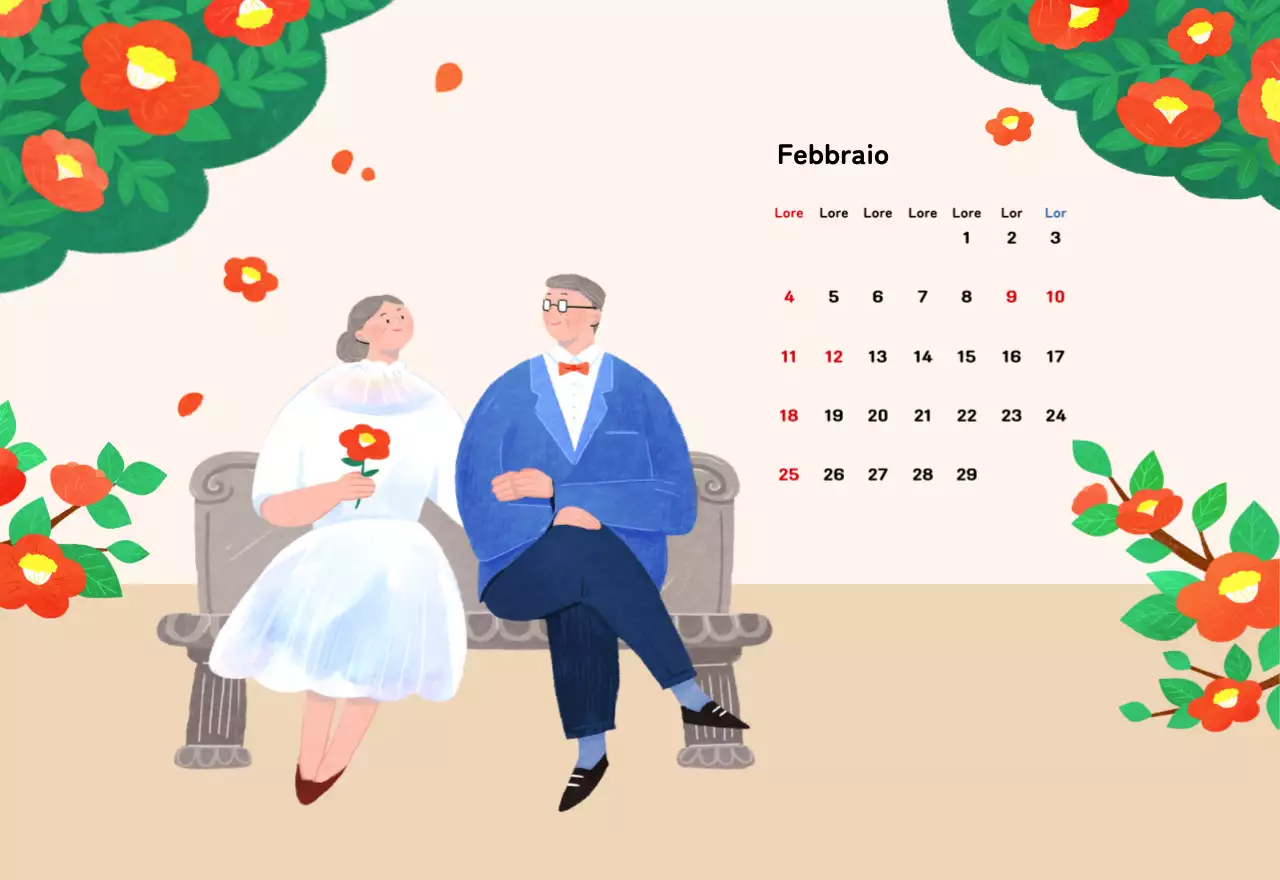 Un calendario di Capodanno caldo e illustrato