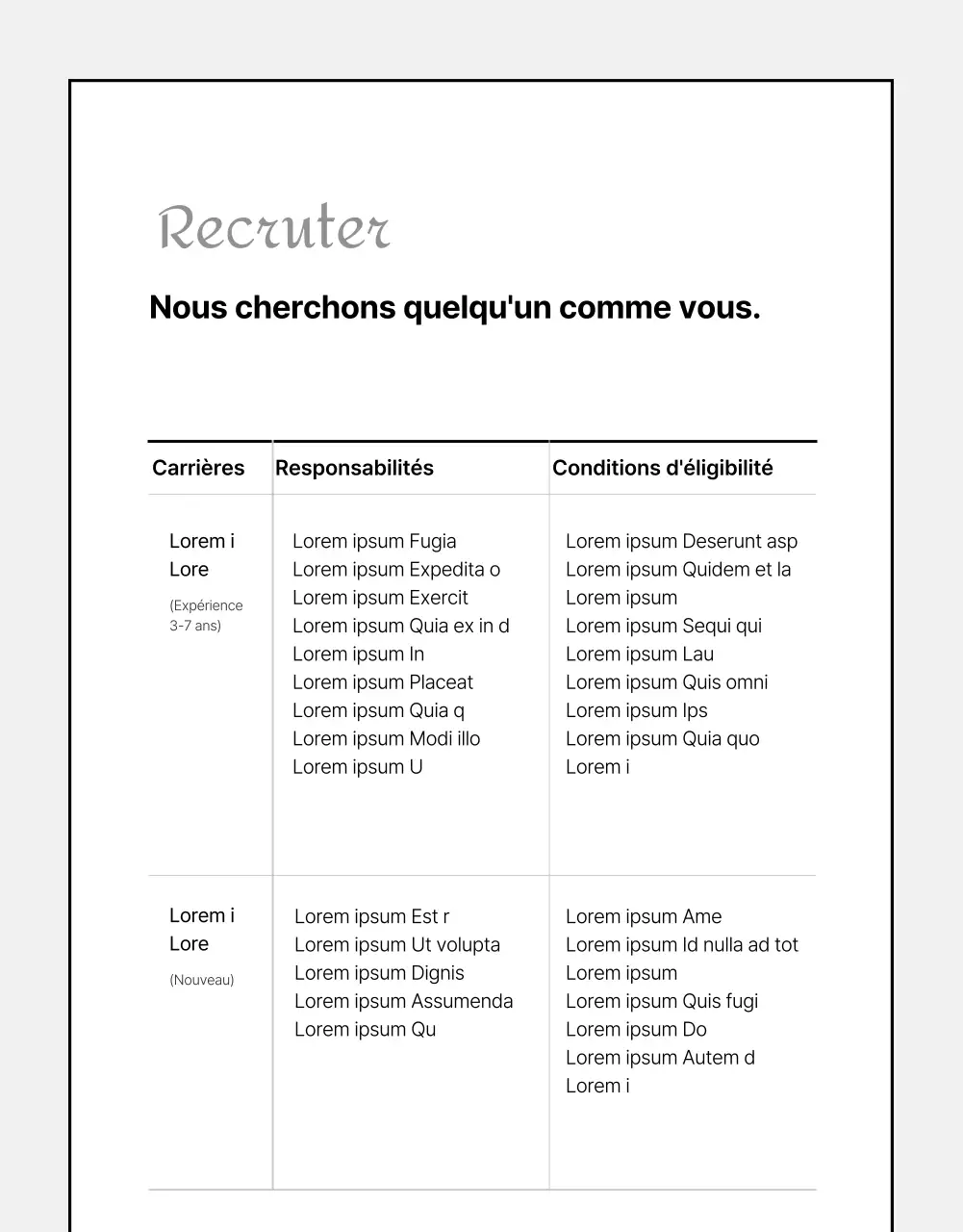  Offres d'emploi de base en noir et blanc pour les spécialistes du marketing