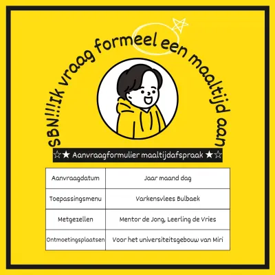 Een schattig, geel en leuk maaltijdaanvraagformulier