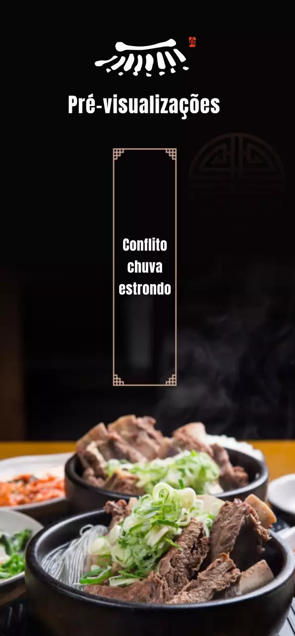 Uma faixa com uma imagem de fundo preto de comida coreana galbitang e o logótipo da Kiwa House