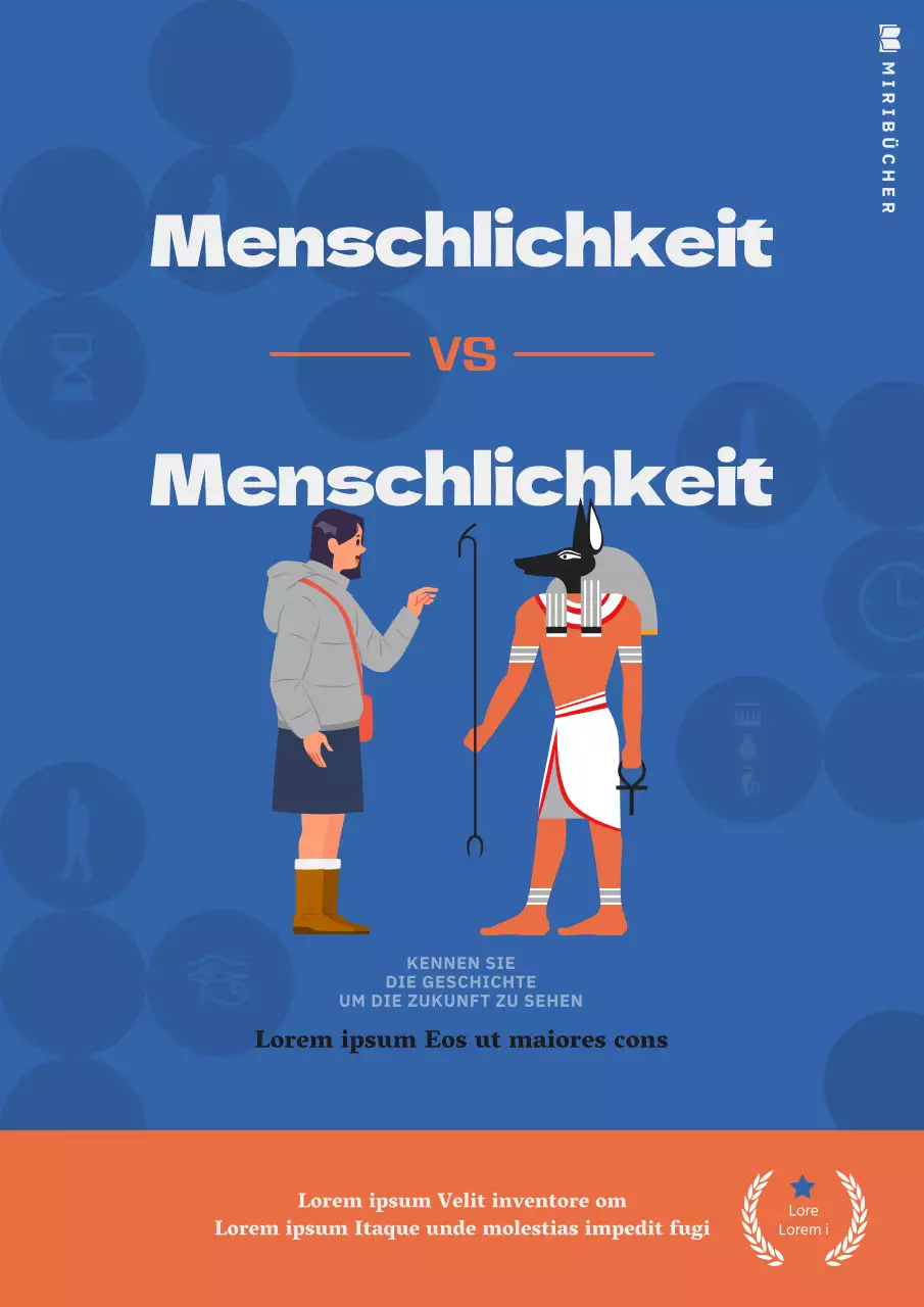 Anthropologie- und Geschichtsgeschichten mit sauberem Text in Blau und Orange.