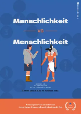 Anthropologie- und Geschichtsgeschichten mit sauberem Text in Blau und Orange.