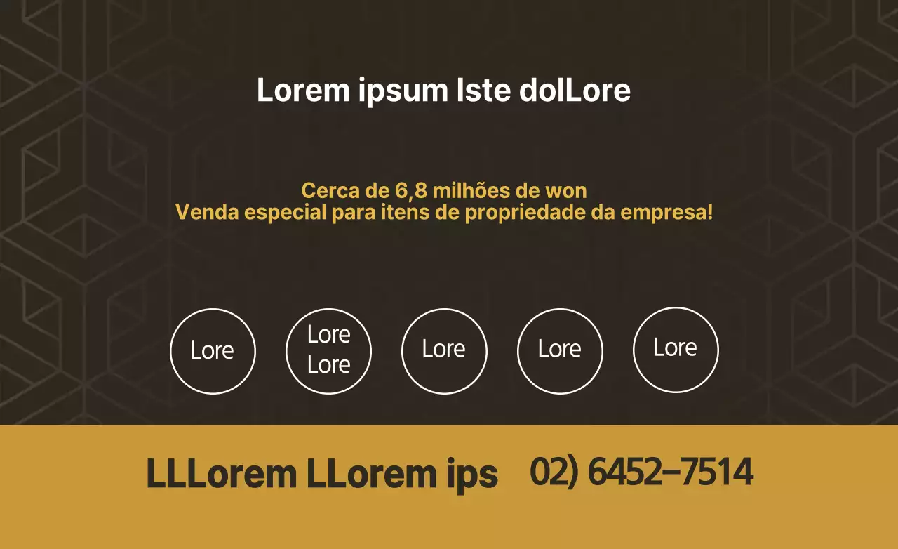 Estilo de apresentação de texto simples em ocre e branco com informações para venda