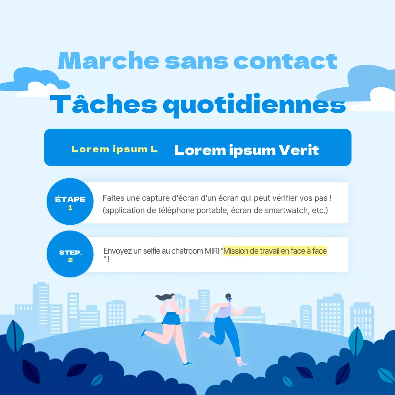 Illustration en bleu Comment faire la mission quotidienne du Cercle de Marche Urbain