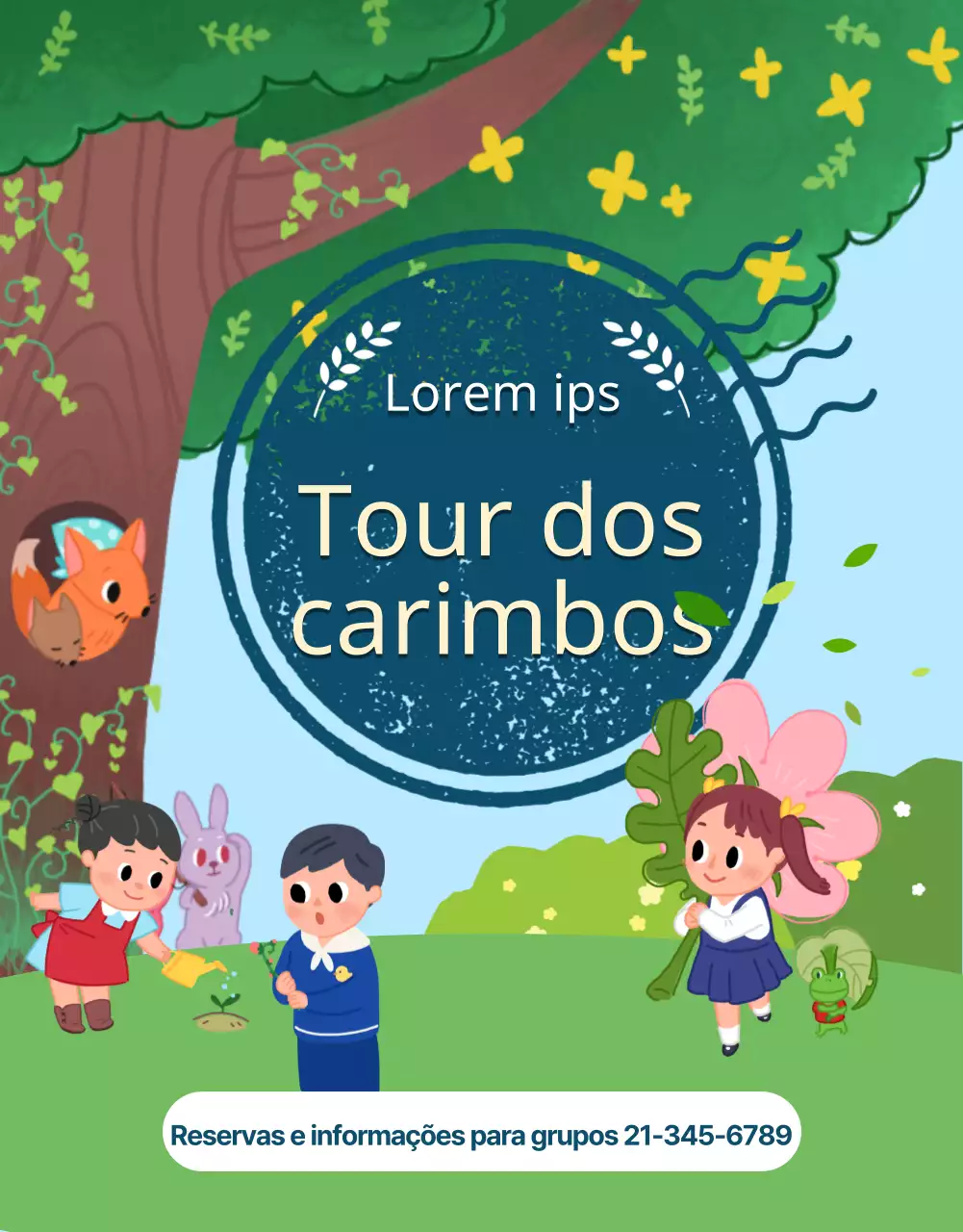 Visita guiada ao Arboretum com ilustrações infantis engraçadas