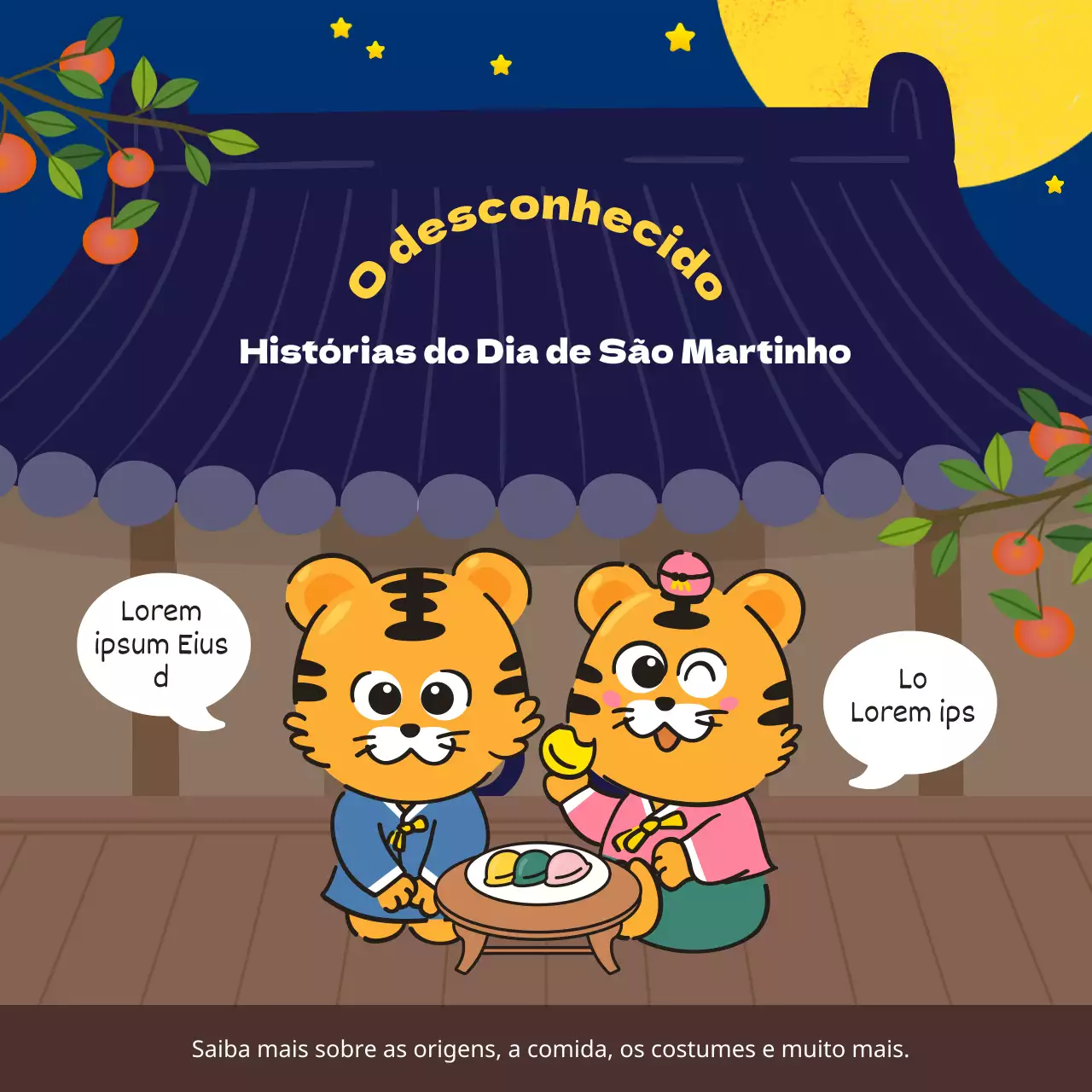 Uma história inesperada de Chuseok com um conceito de ilustração giro em azul-marinho e castanho