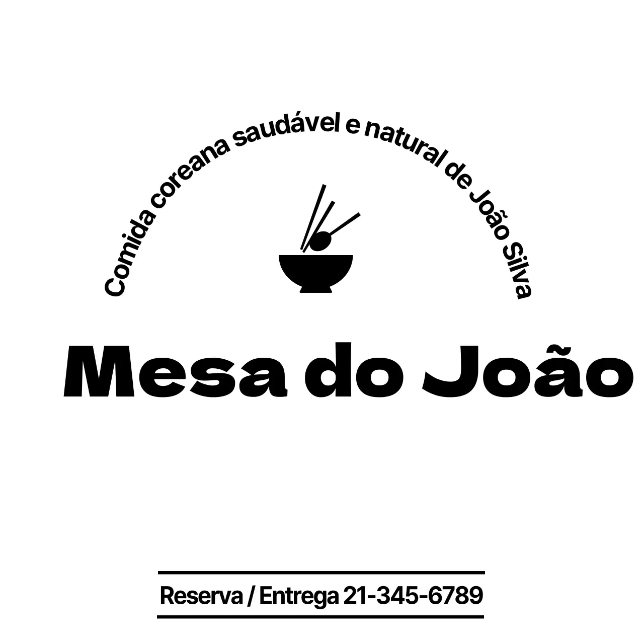 Ilustração de um restaurante coreano com uma tigela preta, uma colher e pauzinhos